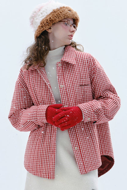 WhyBerry 24AW "Berry Muffin" kontrastierenden Retro-Karo-Baumwolljacke geschichtet, um dünne Winterjacke Frauen aussehen