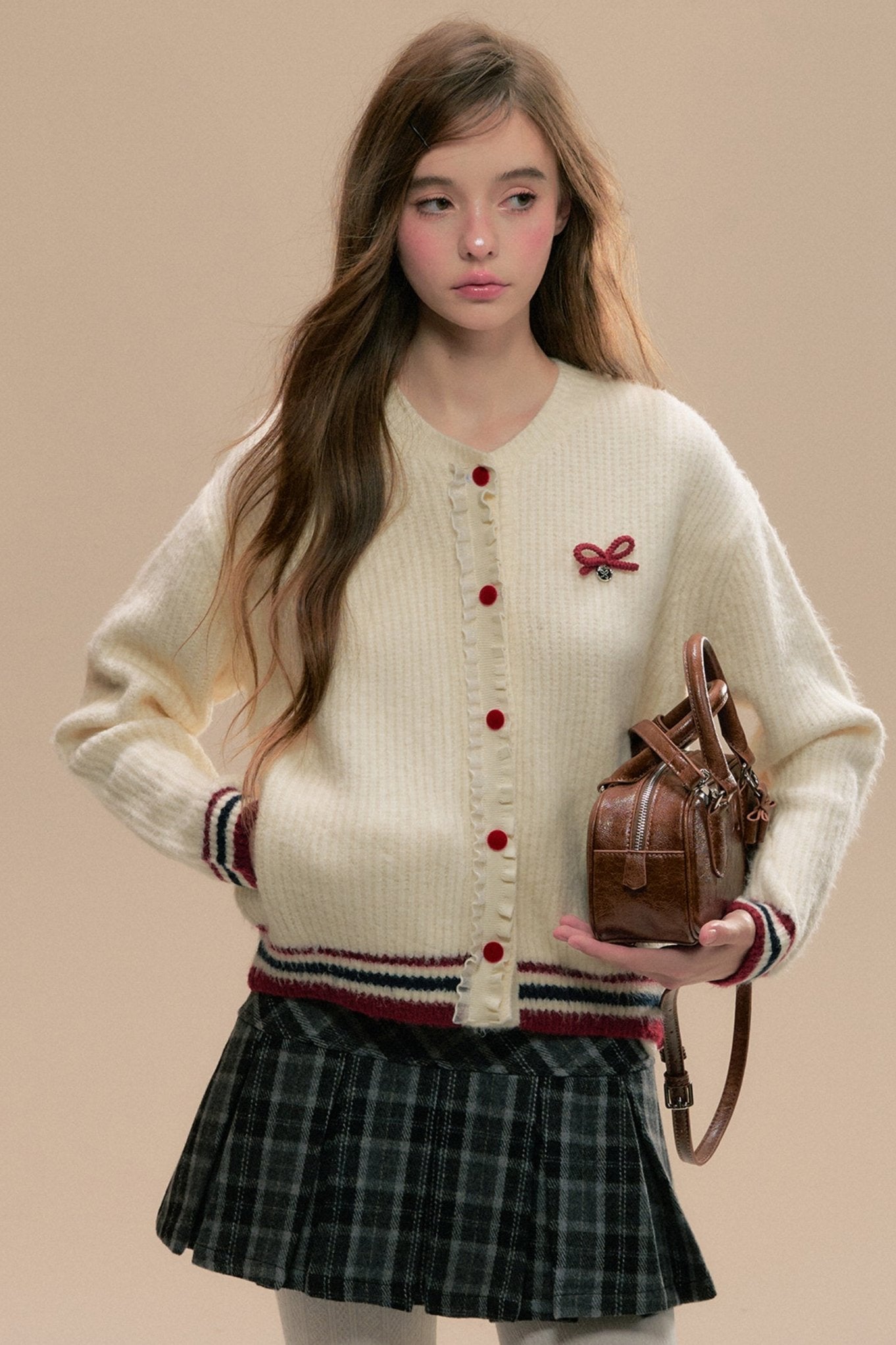 College Hit Red Baseball Knit Cardigan