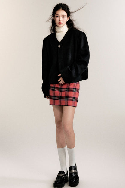 Intellectuals Pink Check Low-Rise Skirt