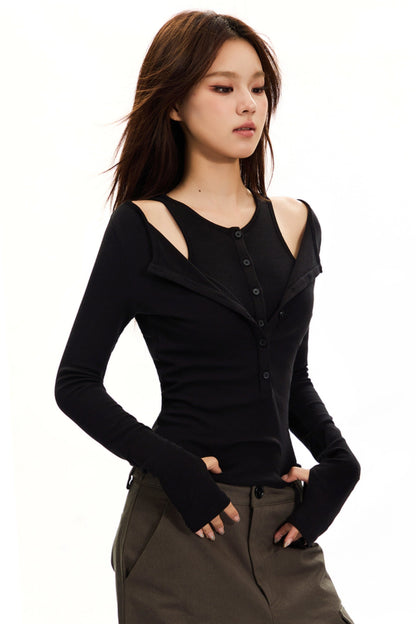 Layered Knit Vest Long Sleeve Top