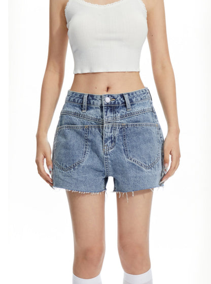 APEA2024 Sommer Design Sinn Nische roh-edged Denim Shorts, neue dünne skinny hot pants