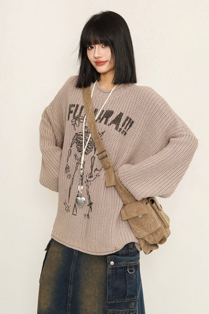 Slouchy Wool Knit Crew Neck Sweater