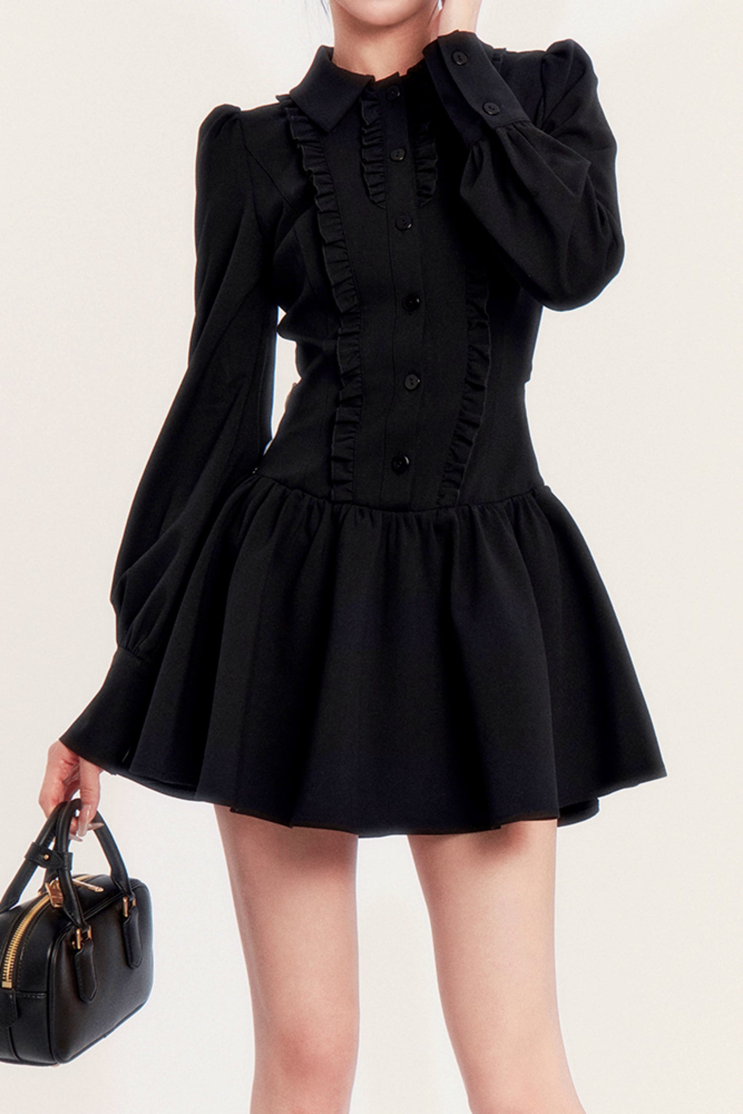 VOCK [9 26 20:00 Stacked full reduced to 85% off] hot girl style black after bow shirt dress women