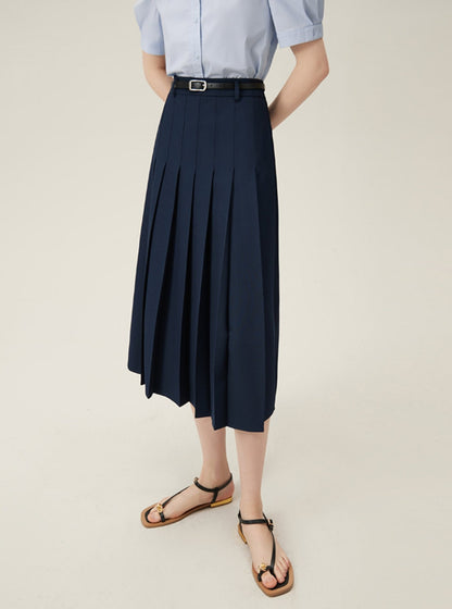 A-line High Waist Pleated Long Skirt