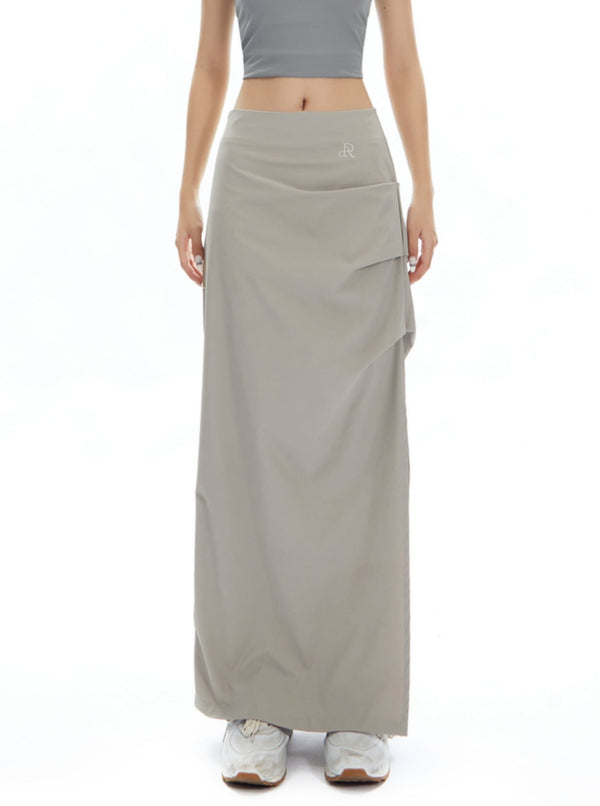 High-Waisted Pleated Light Grey Skirt
