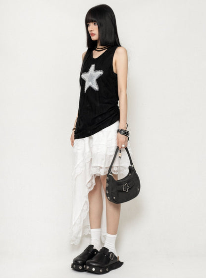 Star Sleeveless Drawstring Vest Top