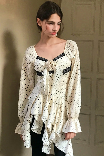 French Polka Dot Ruffle Top