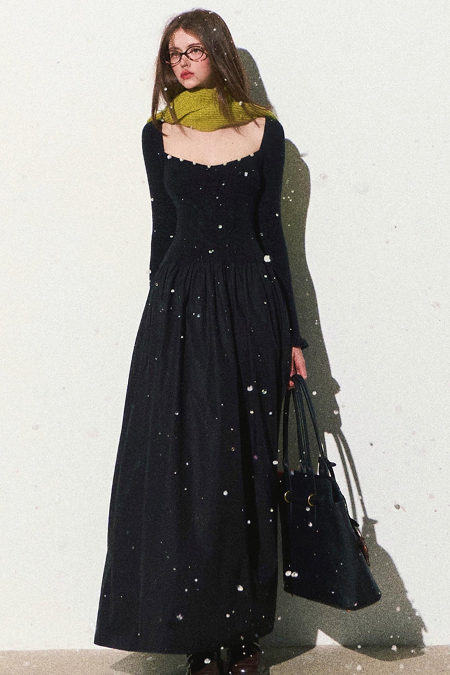 Layered Pearl Knit Gown Dress