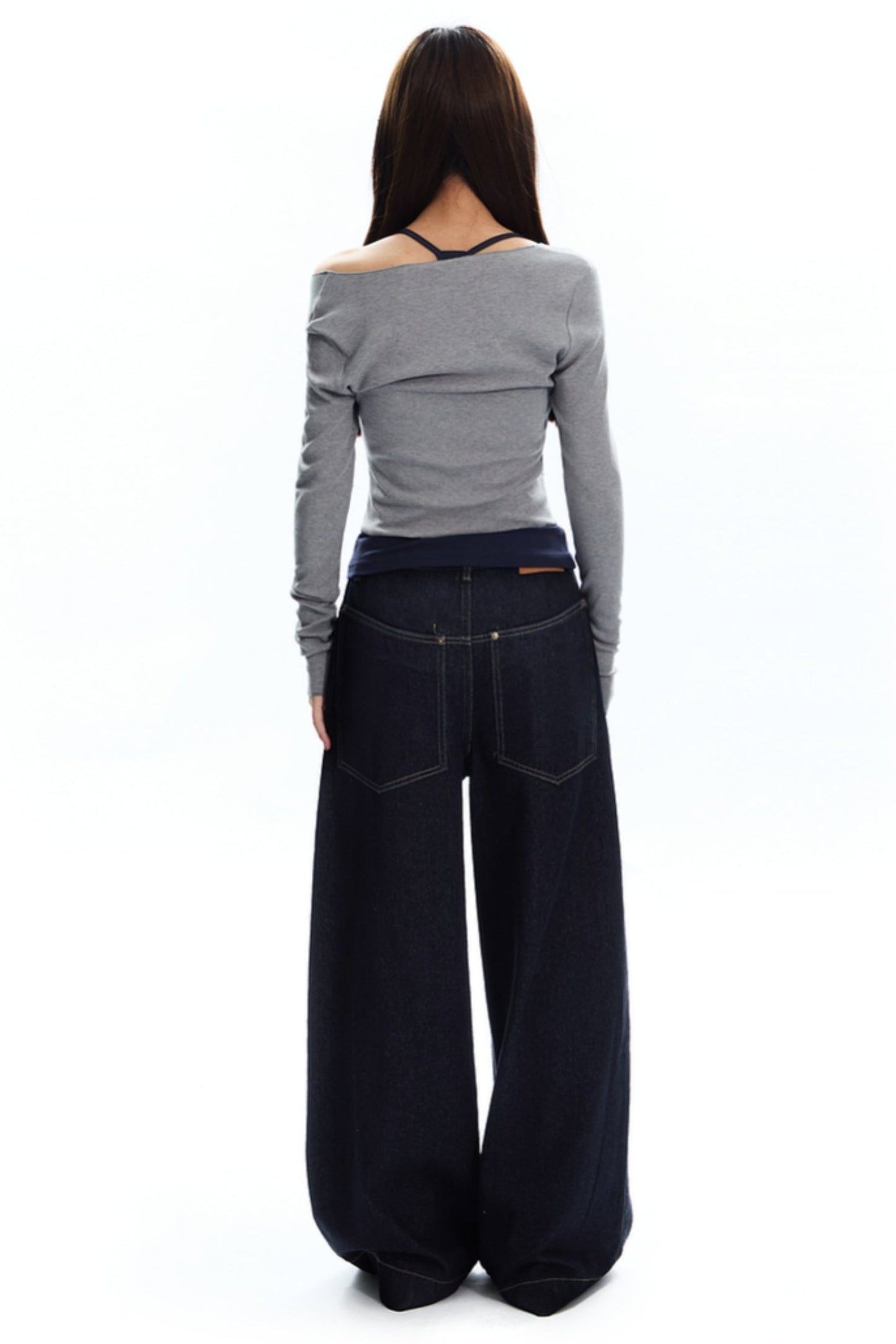 [New on September 19] APEA denim natural jeans women's retro contrast loose straight-leg wide-leg pants