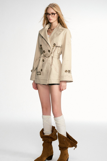 Structured Print Short Trench Coat