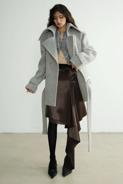 Light Gray Wool Stand-Collar Coat