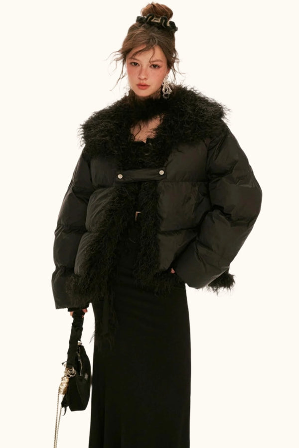 울 하이 넥 퍼프 자켓 