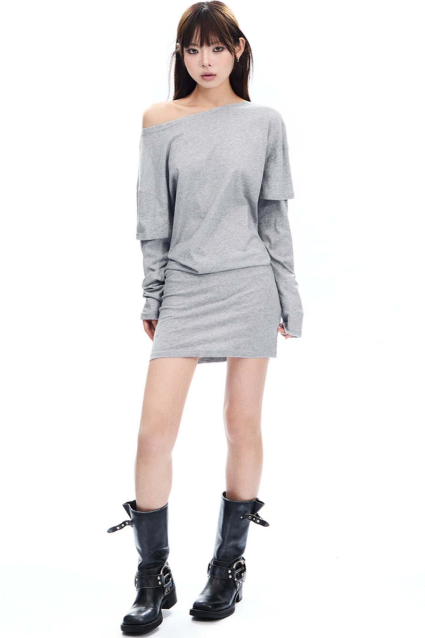 Slanted Neck Irregular Hem Dress