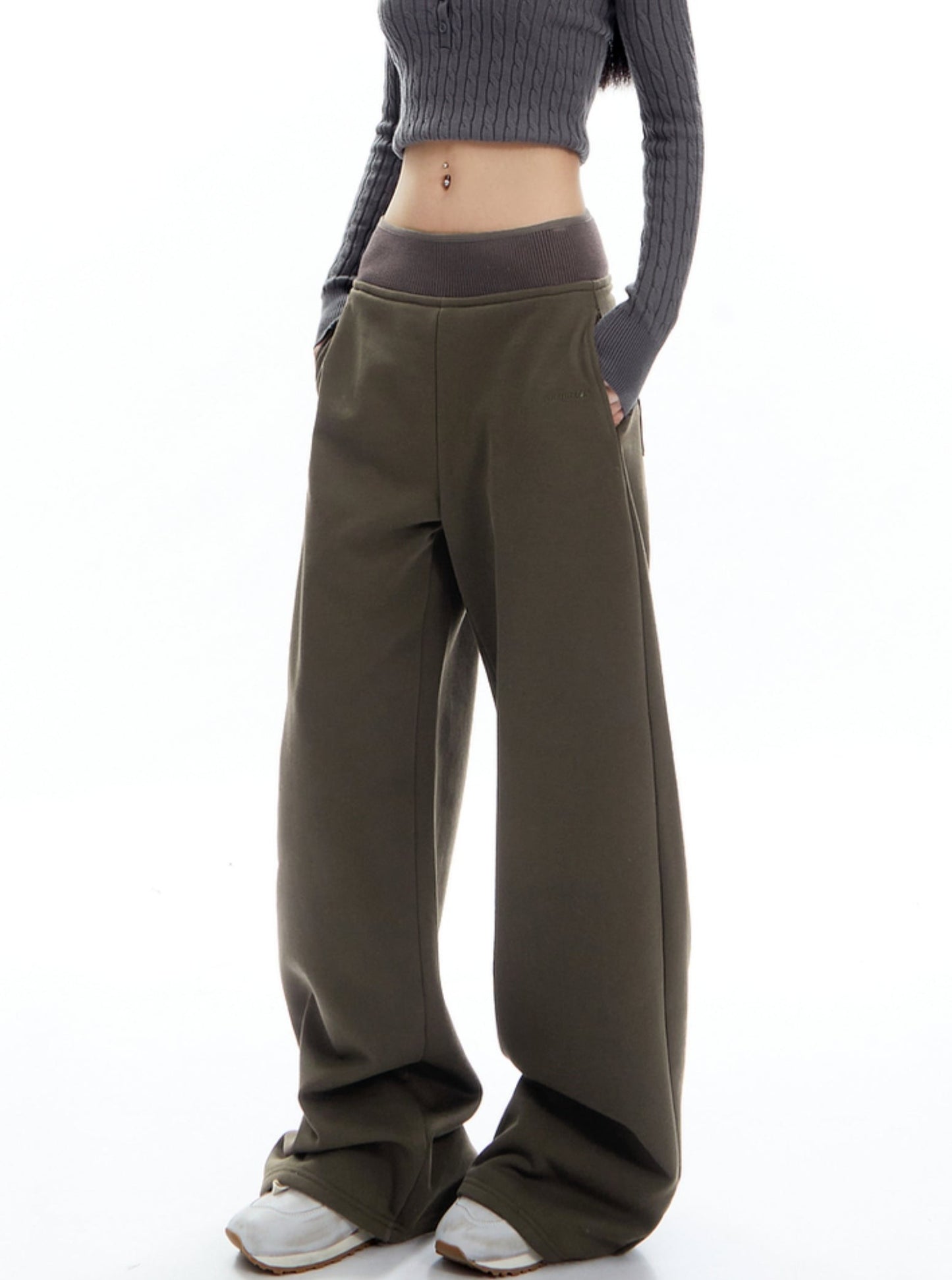 Ribbed Stitching Waistband Mop Pants