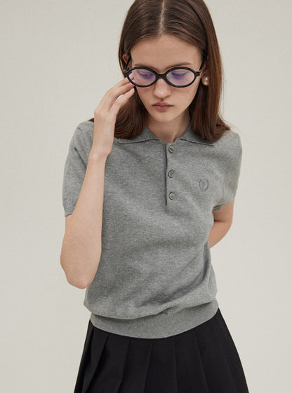 Casual Gray Polo Knit Tee T-Shirt