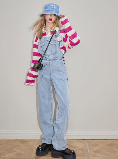 Casual Straight-Leg Bib Pants