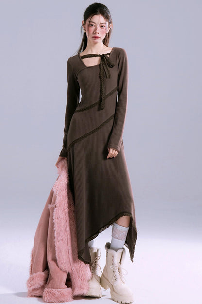 Asymmetric Lace Knitted Dress