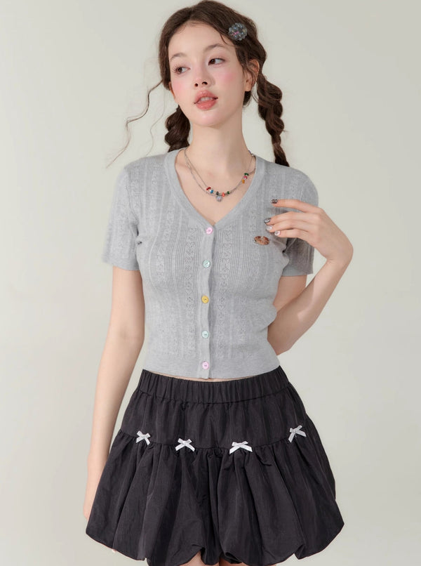 Cropped V-Neck Cardigan Top