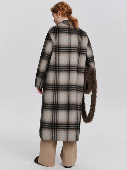 Medium-length plaid woolen thickened coat