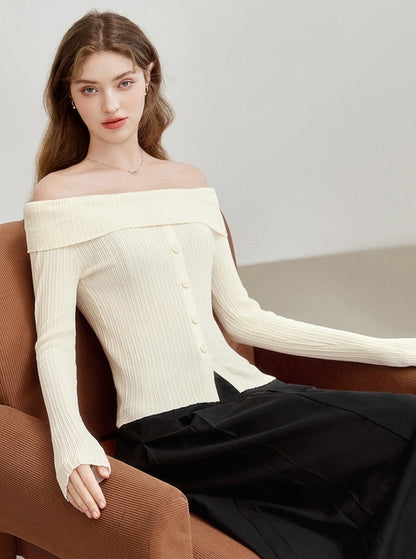 French Design Off-Shoulder Knit Top