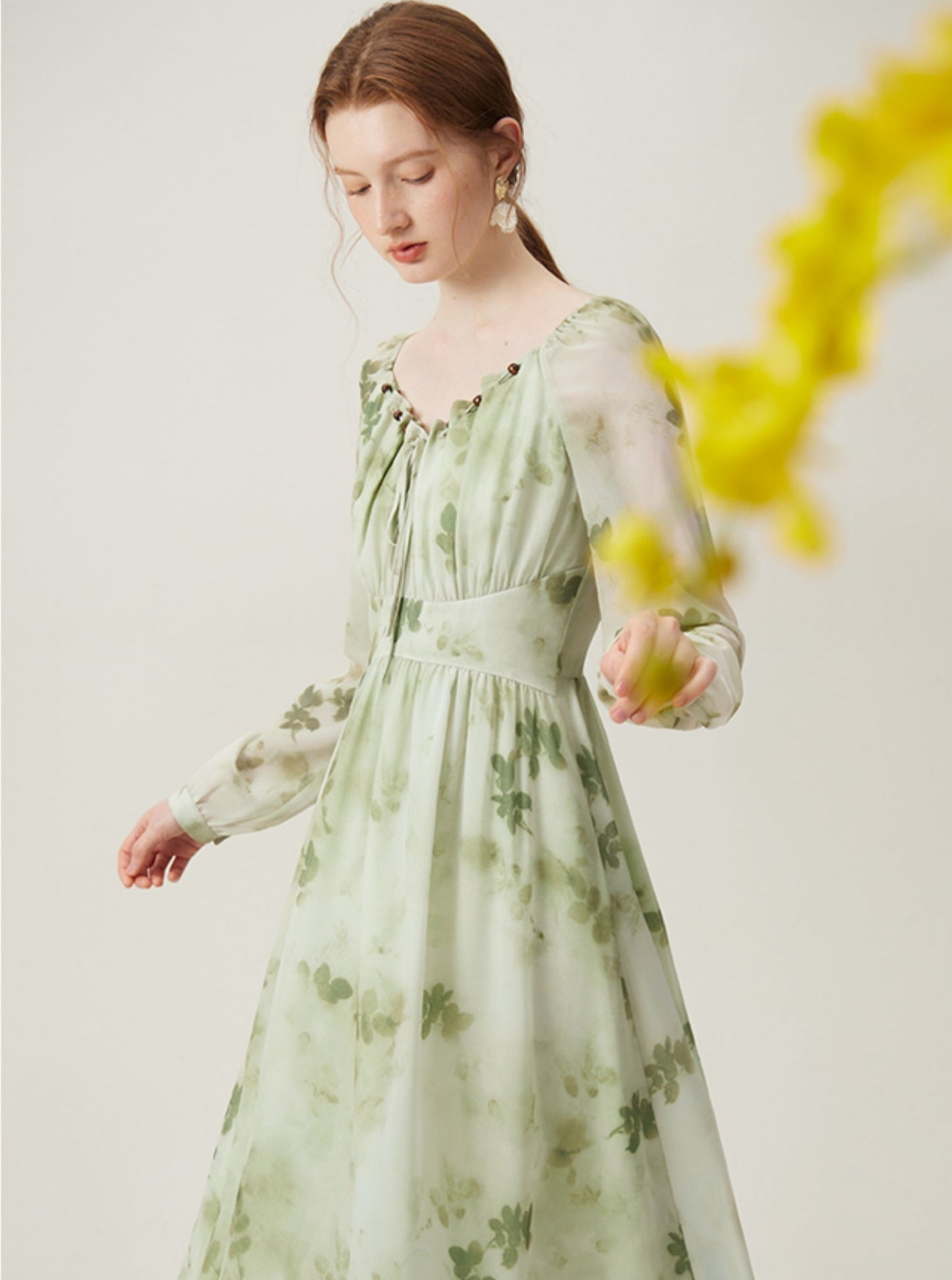 French Temperament Mint Floral Dress