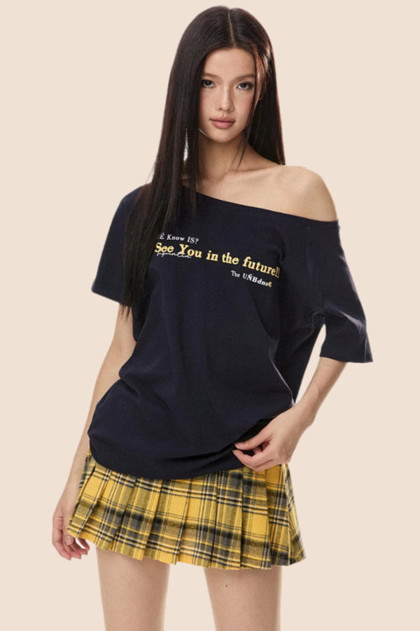Retro Loose Off Shoulder T-Shirt