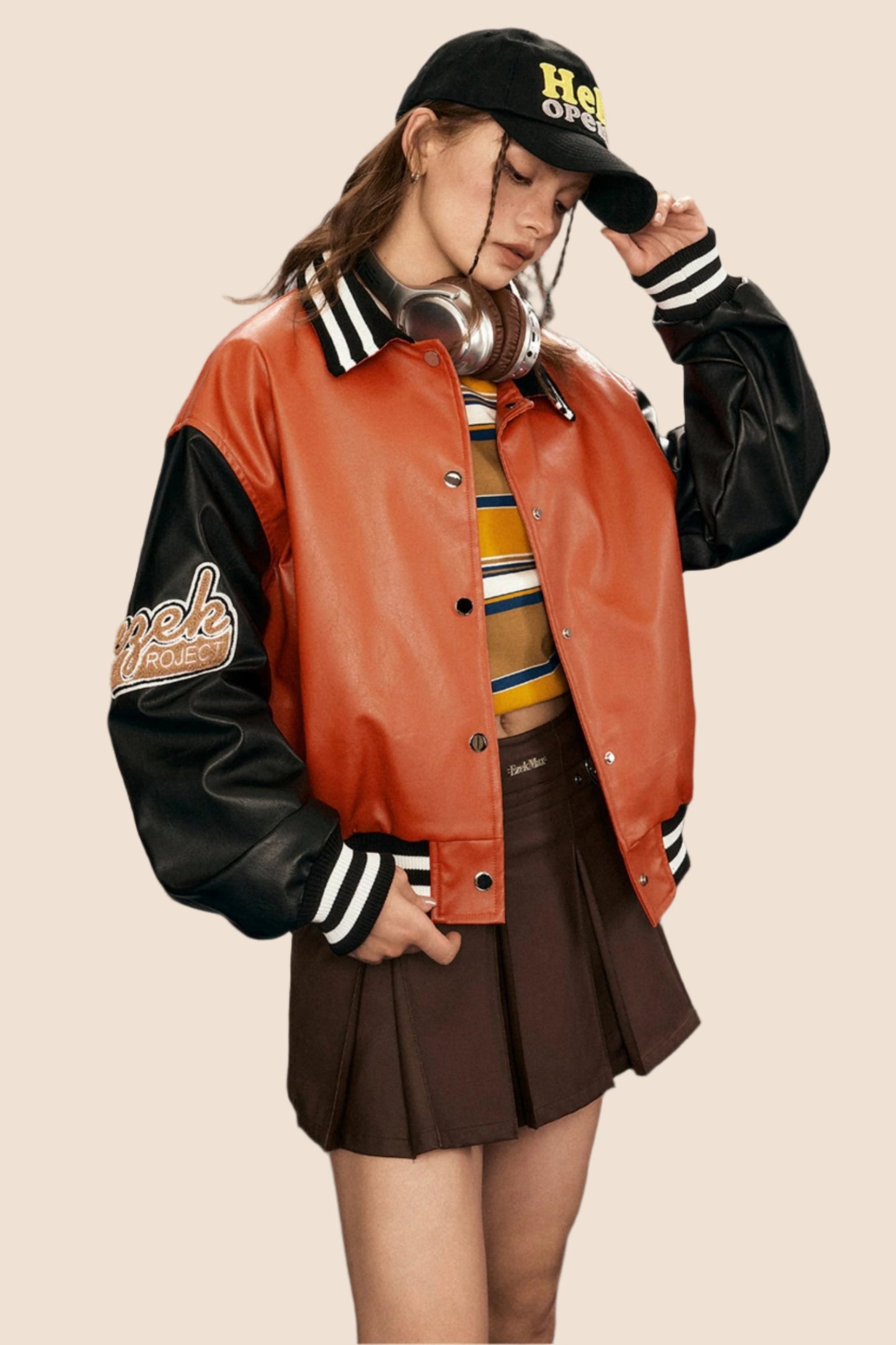 EZEK American Retro High Street PU-Lederjacke Biker-Stil Damen kurz genäht kontrastierenden Design Sinn Nische Jacke Jacke