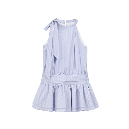 Lavender Breeze Retro Striped Bow Dress