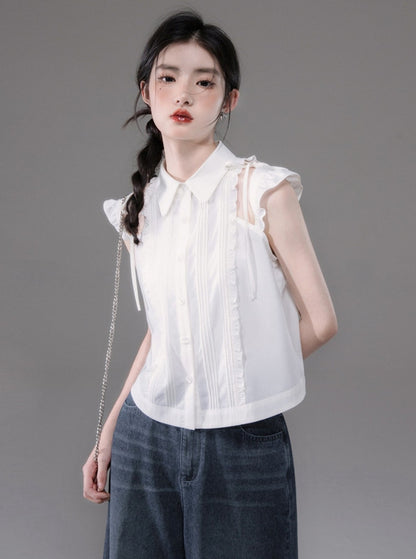 White Small Flying Sleeve Industry Shirt