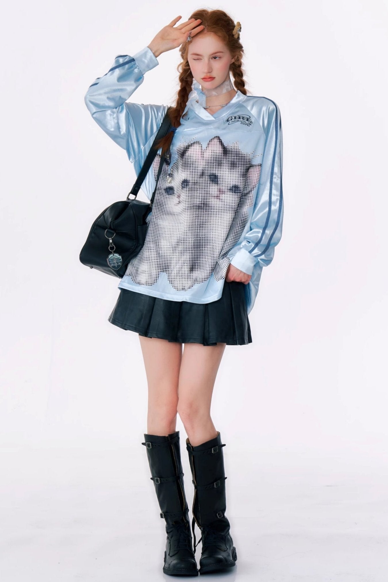 Retro Cat Print Sports Sweatshirt