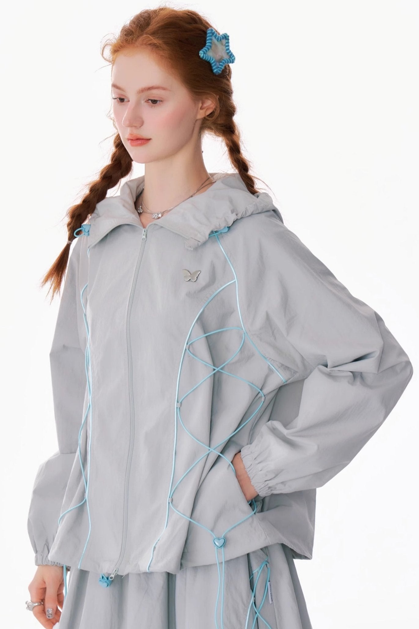 Retro Drawstring Hooded Windproof Jacket