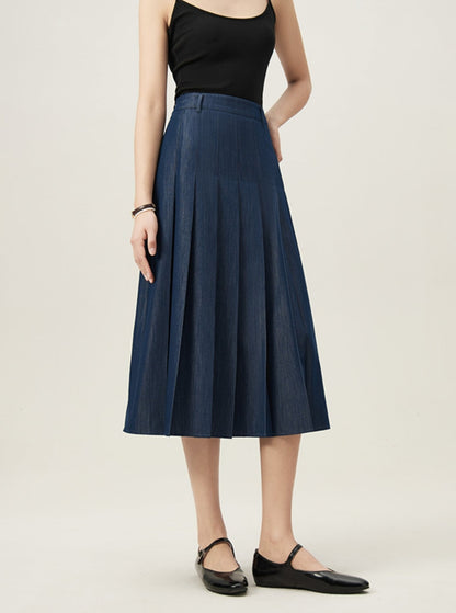 A-line High Waist Pleated Long Skirt