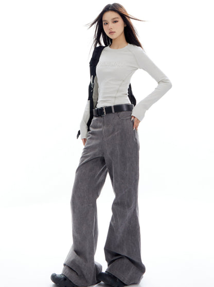 Retro Luxury Slight Flare Wide-Leg Pants