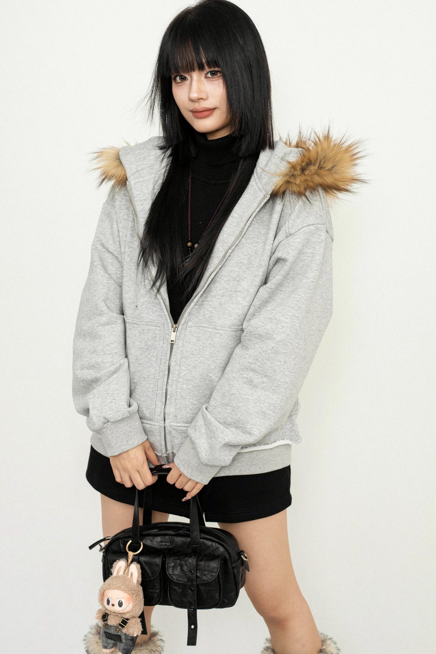 Hooded Plush Zip Cardigan Jacket