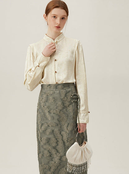 Chinese Light National Style A-Line Skirt