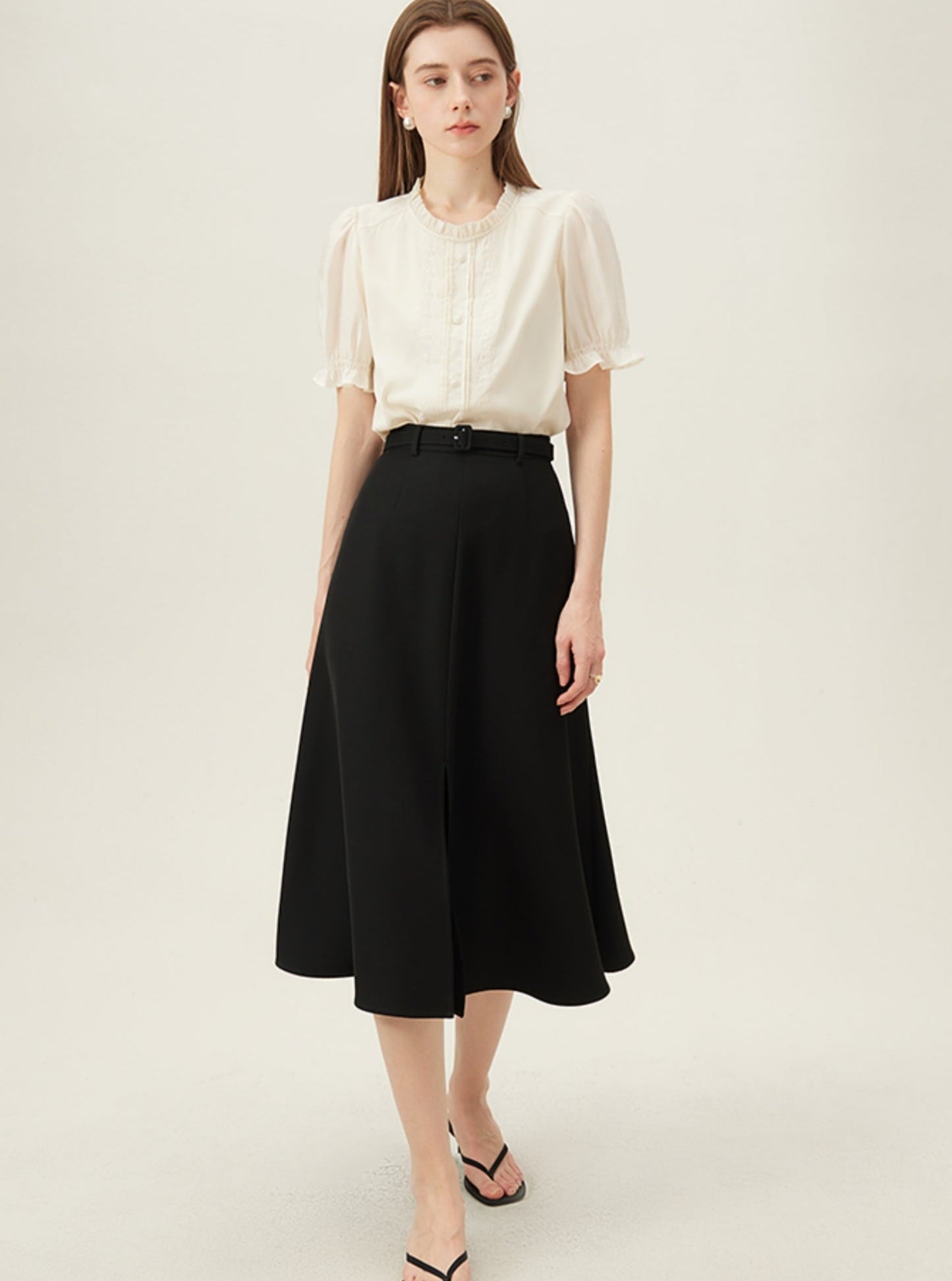 High Waist Commuter A-line Slit Skirt