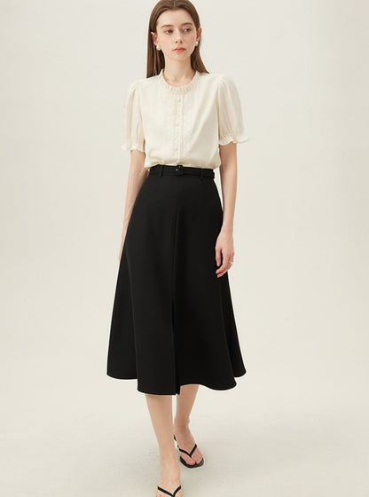 High Waist Commuter A-line Slit Skirt