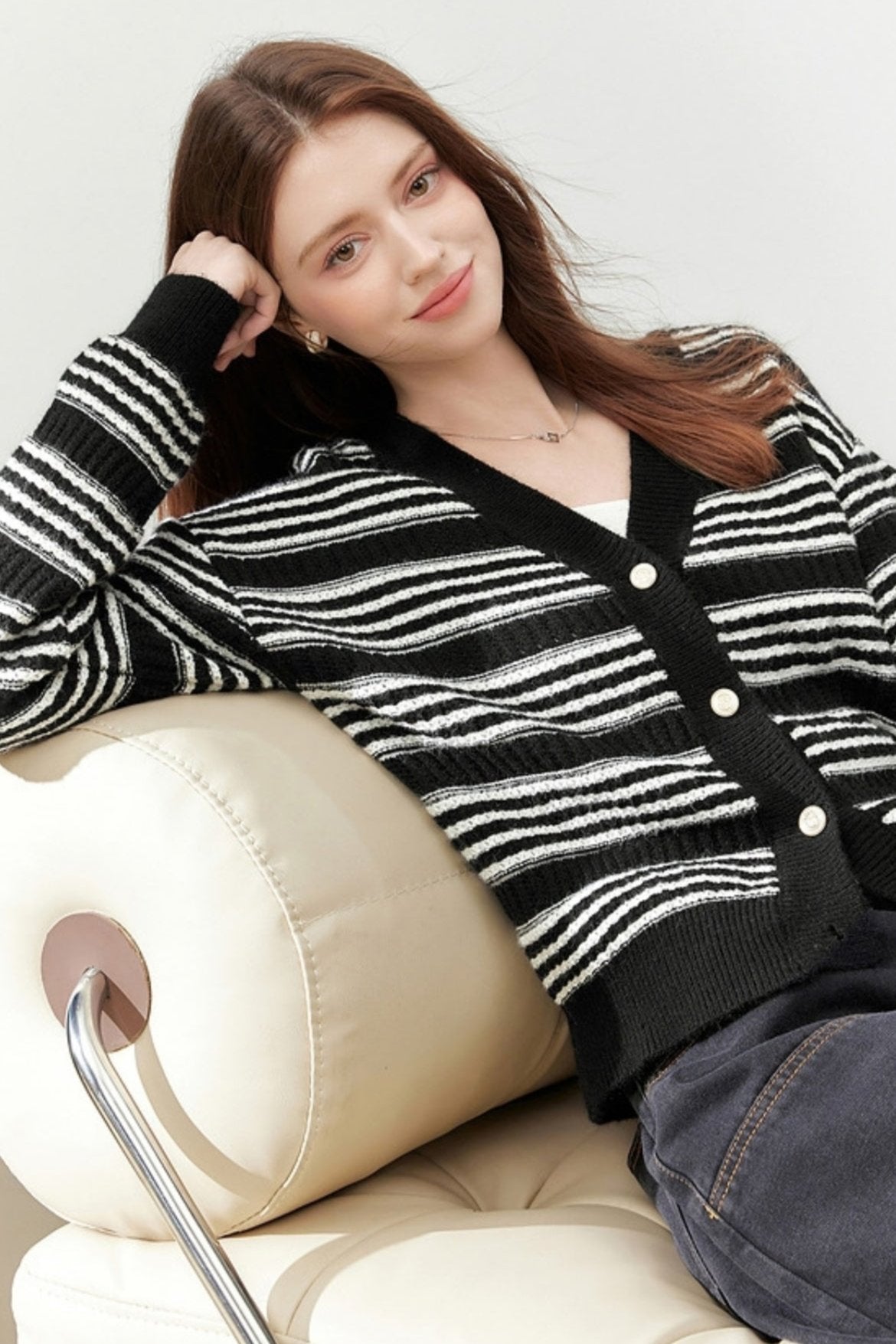 Thick Stripe Knitted Cardigan