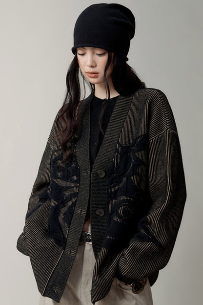 LAZY FIT JACQUARD SWEATER CARDIGAN