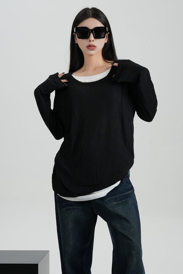 Black And White Fake Two-Piece T-Shirt