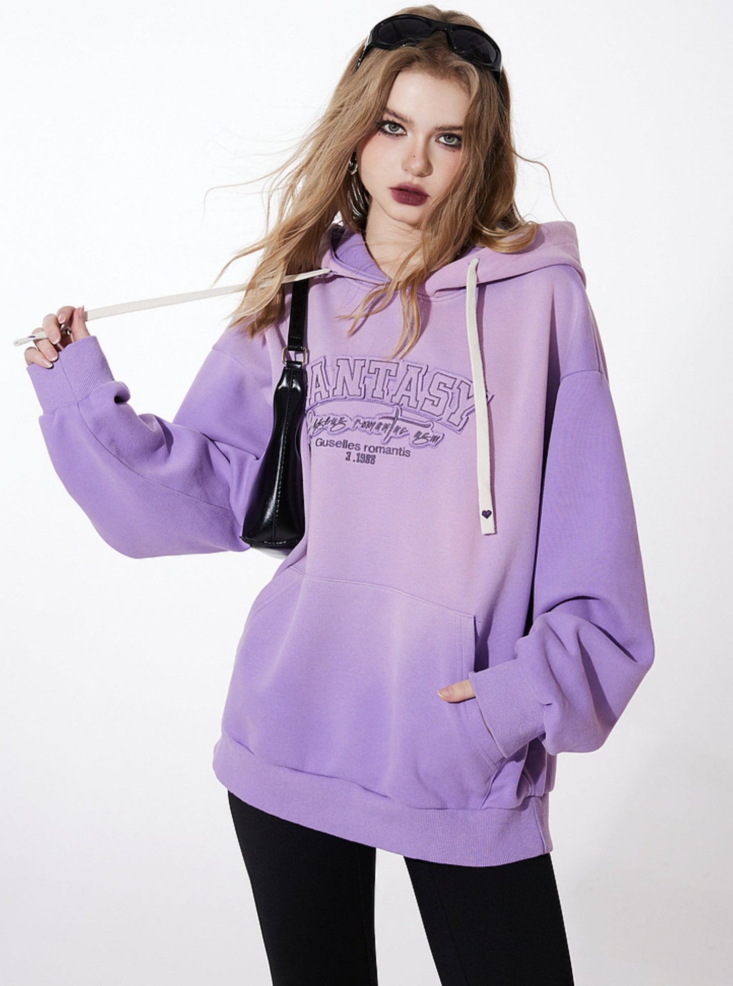 Purple Hooded Embroidered Top