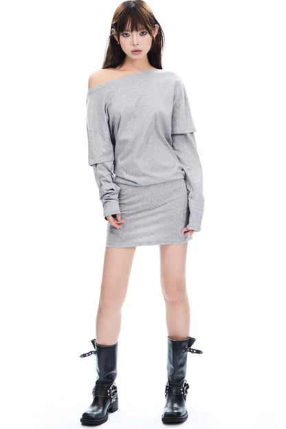 Slanted Neck Irregular Hem Dress