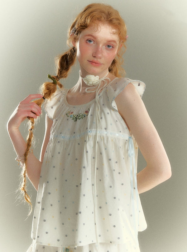 Butterfly Flower Short Sleeve Top With Skirt Set-Up