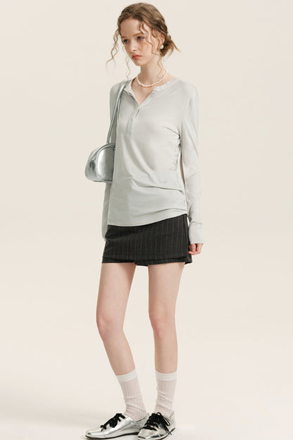 Henley Wool Open Sleeve T-Shirt