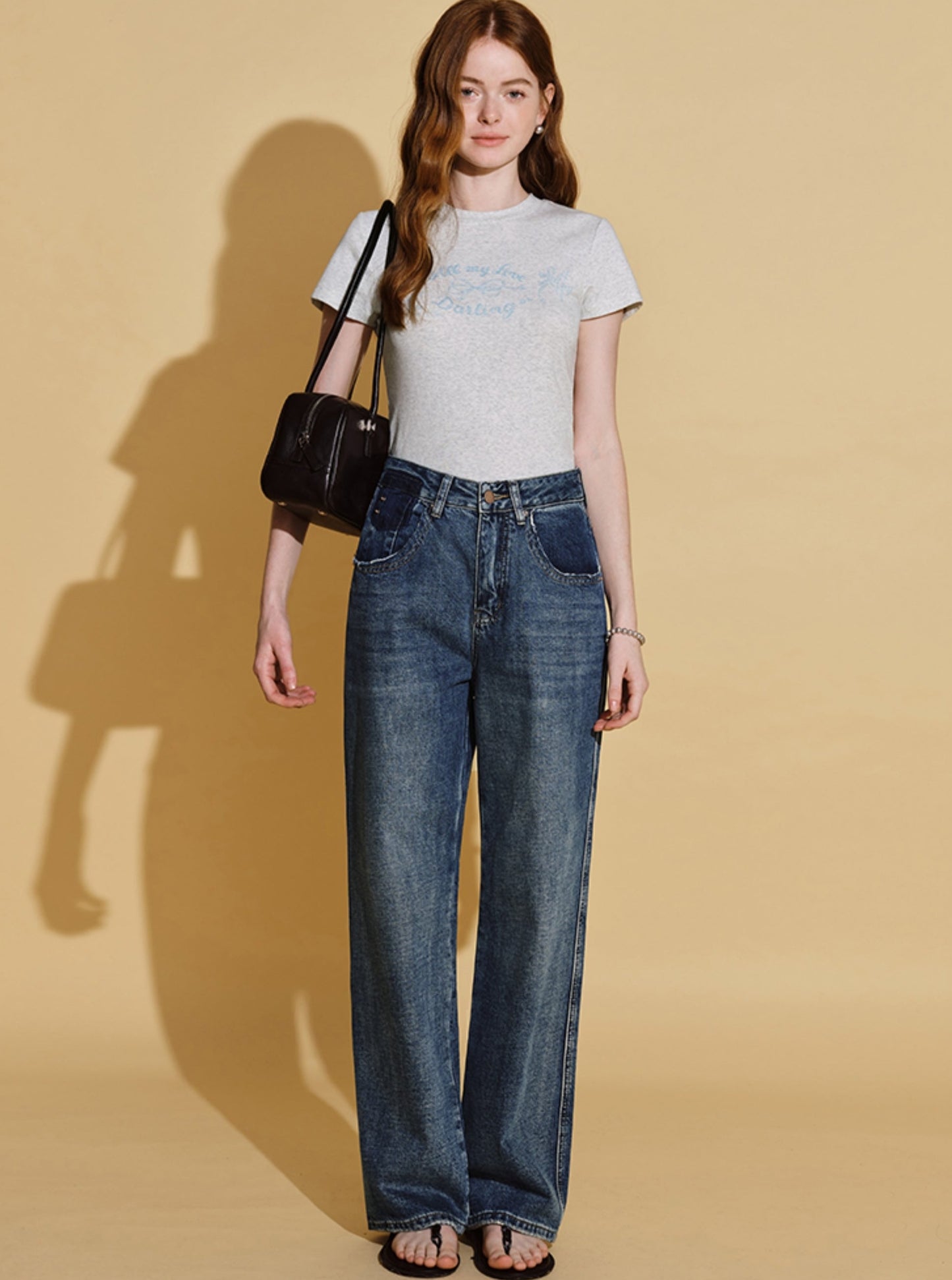 High-Waisted Blue Straight-Leg Jeans