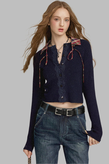 Cropped Wool Lace Cardigan