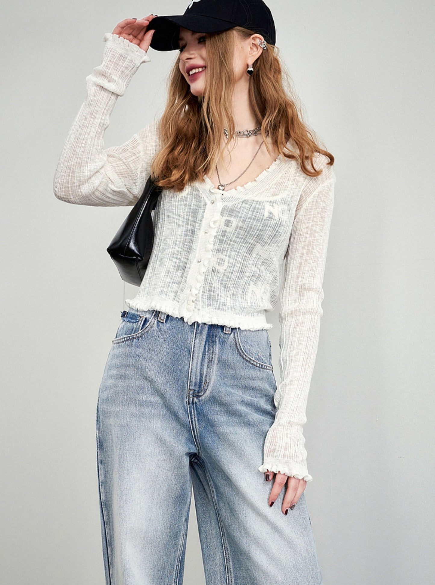 Korean Breathable Hollow Cardigan Top