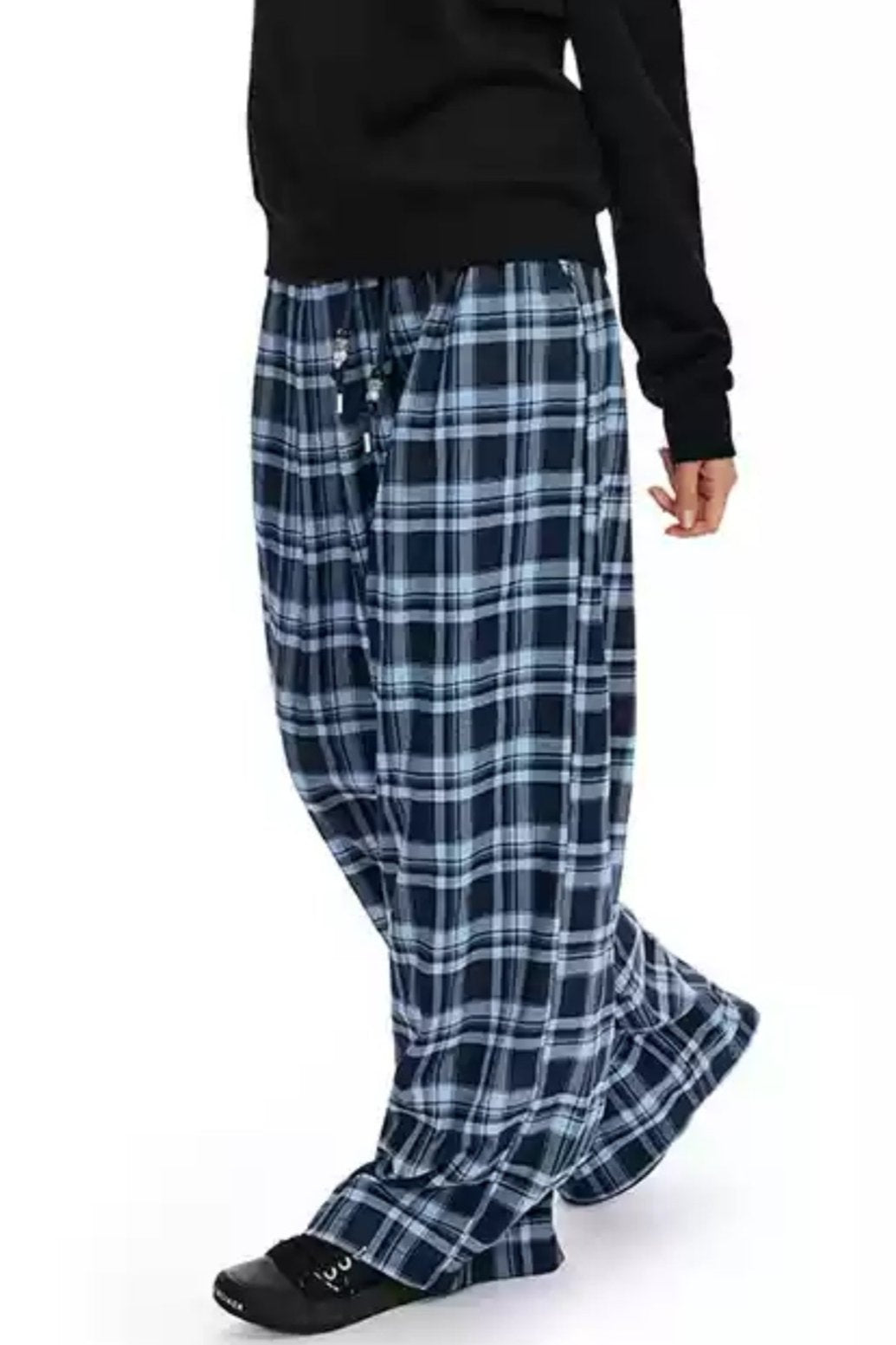 Checked Loose Wide-Leg Pants