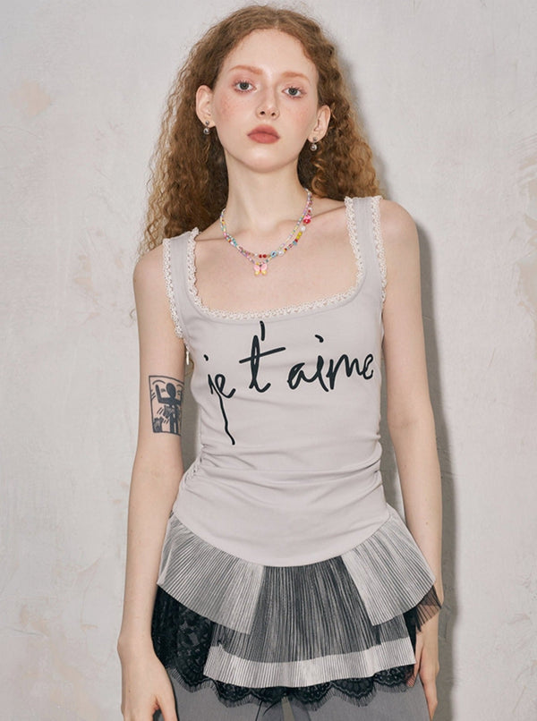 Lace Panelled Monogram Vest Top