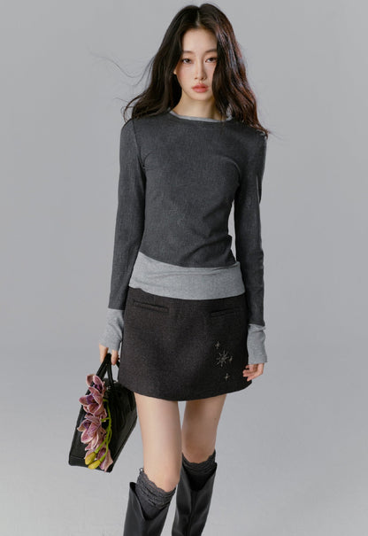 SALTHe Salt Tea Wisdom Gray Original Stitching V-Neck Shirred Knit Inner Layer Long Slim Dress Women